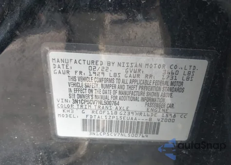 2022 Nissan Kicks Sv Xtronic Cvt z USA, uszkodzony, nr VIN 3N1CP5CV7NL500764